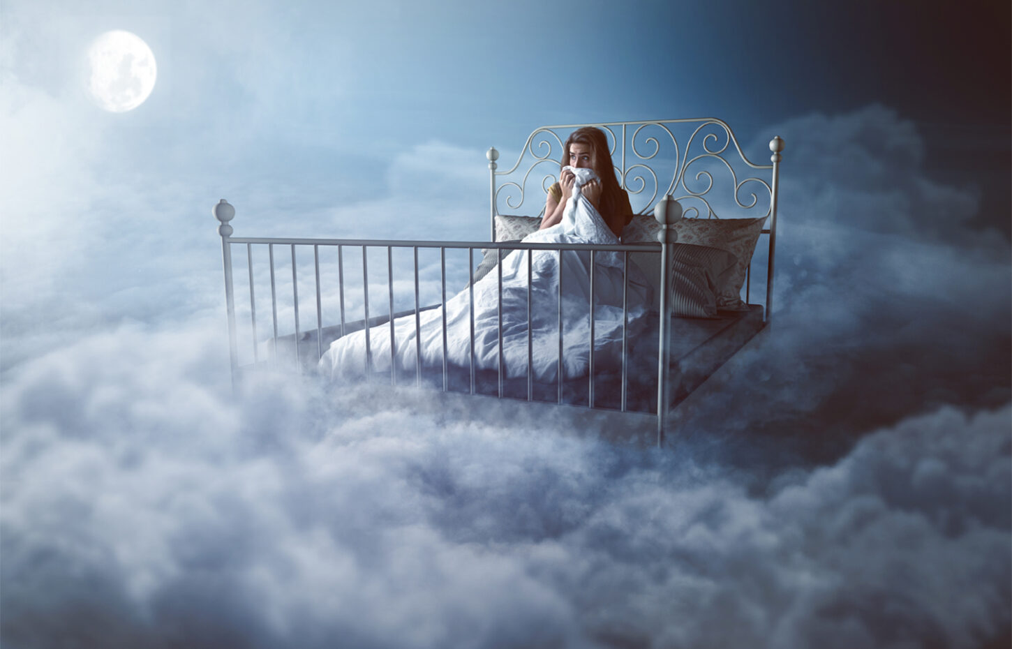 Woman wakes up in the clouds
